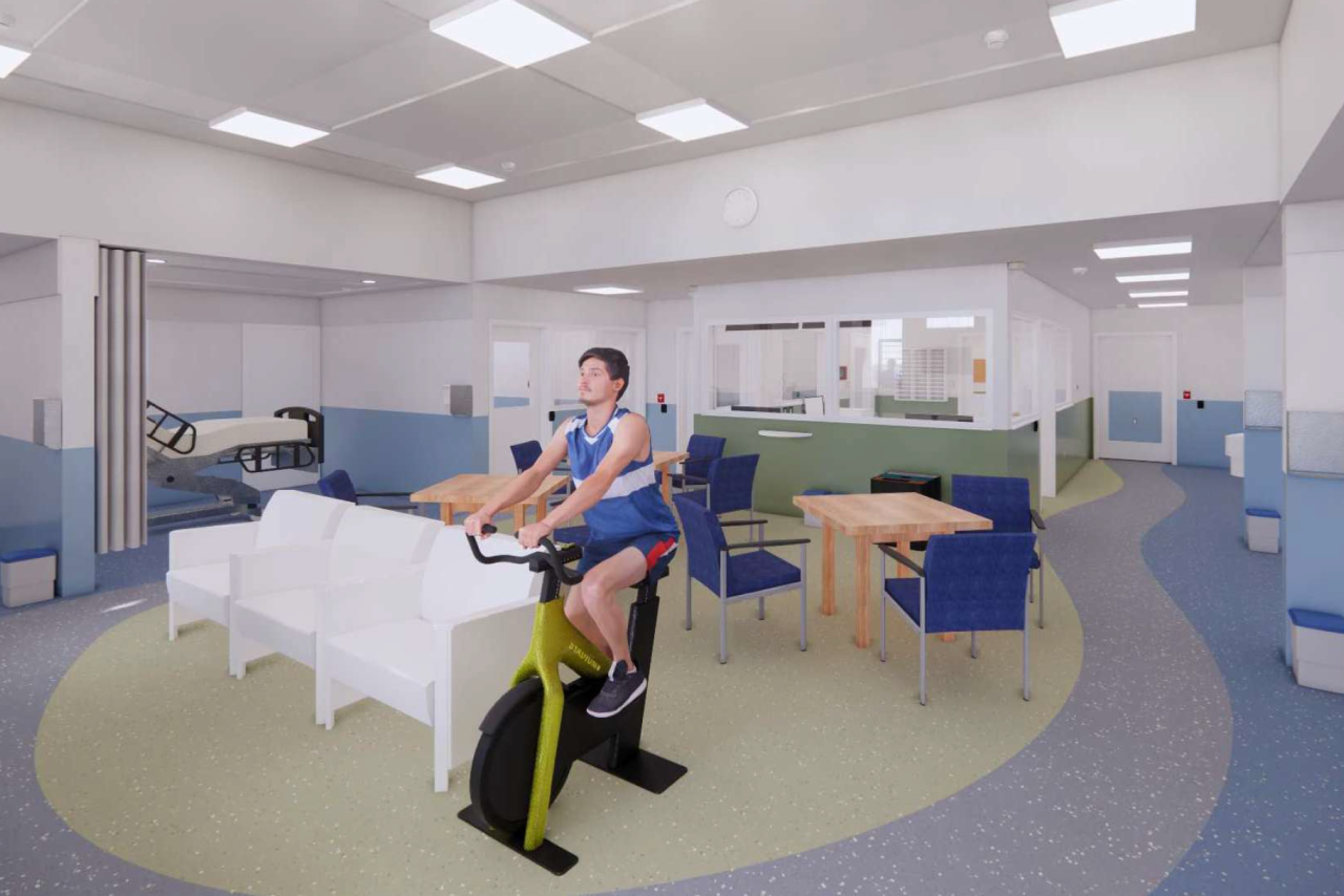 walking loop and multipurpose space in the new interim Psychiatric Assessment Unit at Richmond Hospital