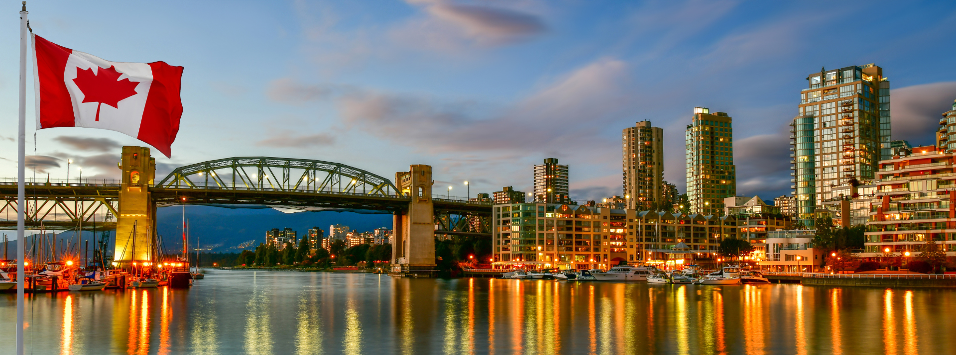 Vancouver harbour with Canada flag
