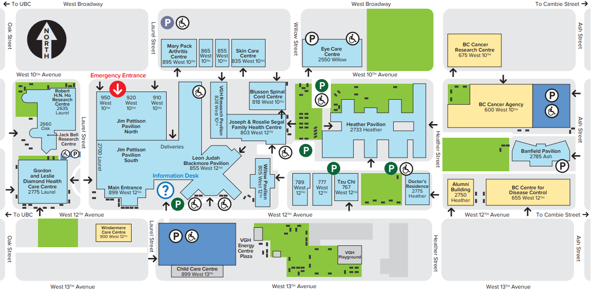 Vancouver General Hospital Zone Map with seating areas