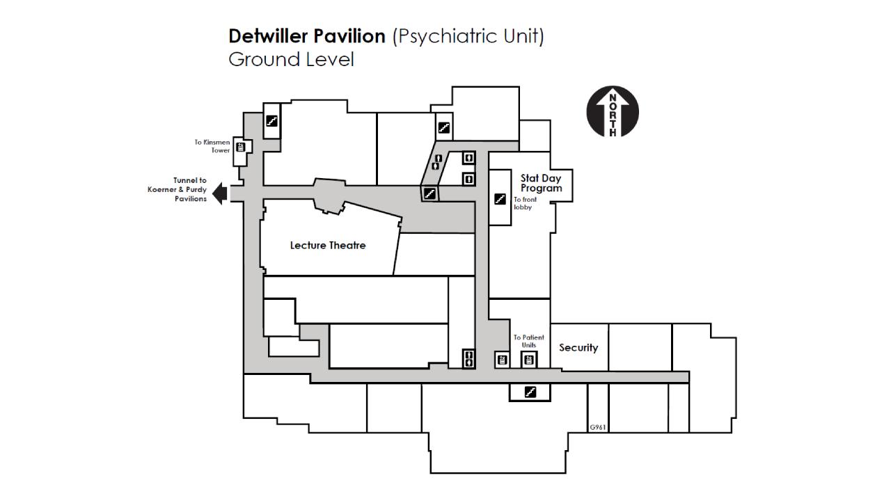 A map of Detwiller Pavilion at UBC Hospital
