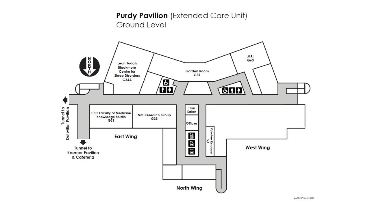A map of Purdy Pavilion at UBC Hospital