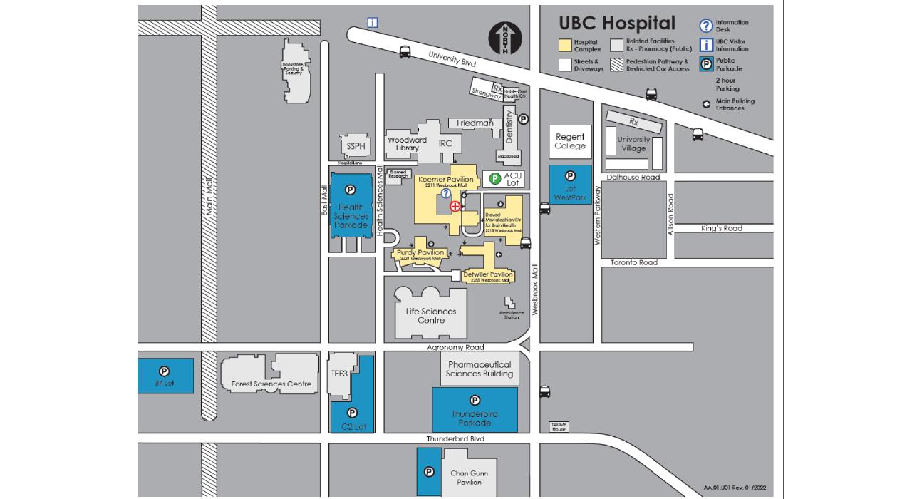A site map of UBC Hospital