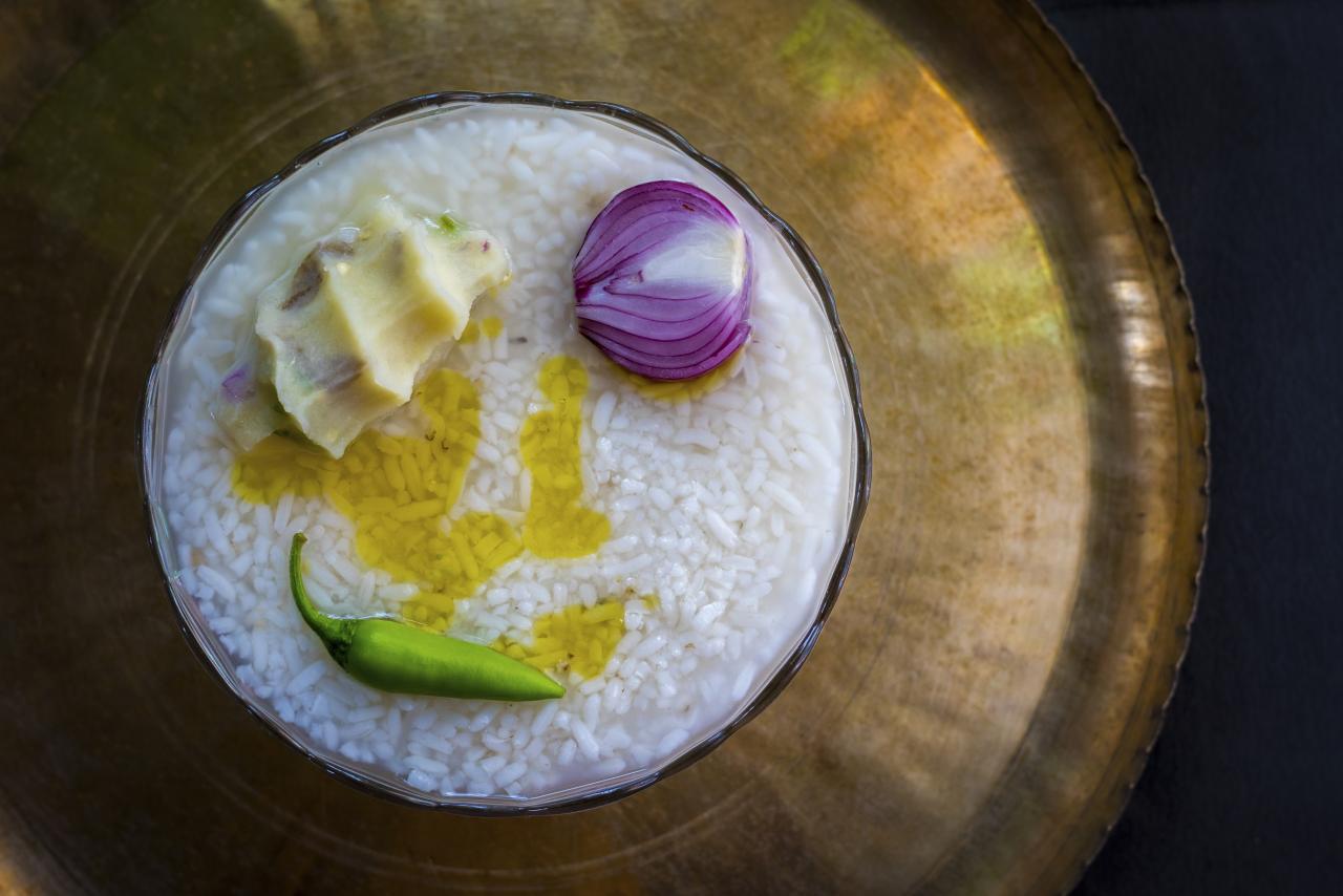 Close up photo of Panta bhat or soaking rice
