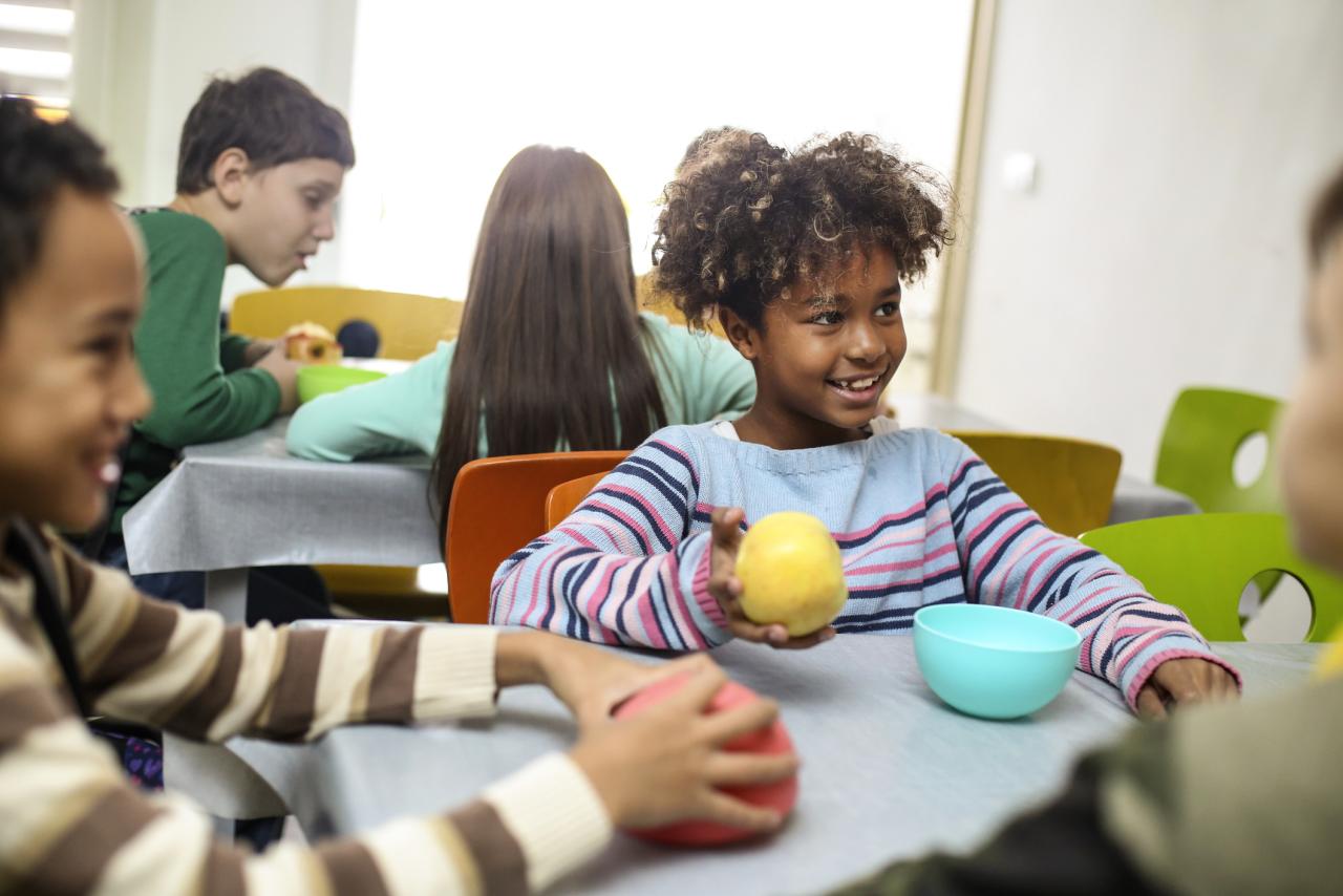 Children enjoying lunch in a school cafeteria