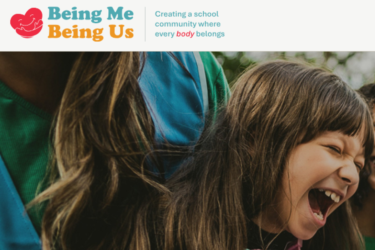 Image of the Being Me Being Us website homepage with a child laughing.