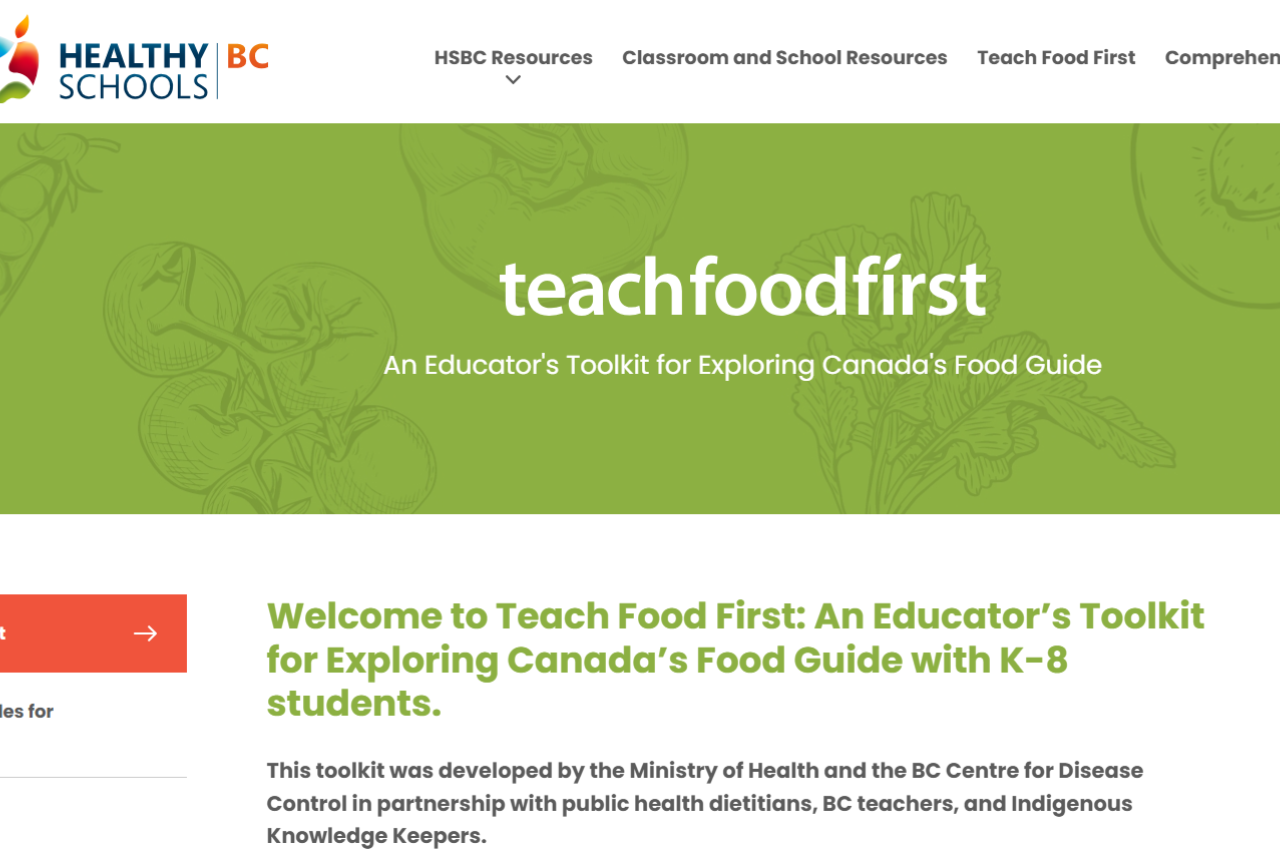 Image of website screen of Teach Food First website