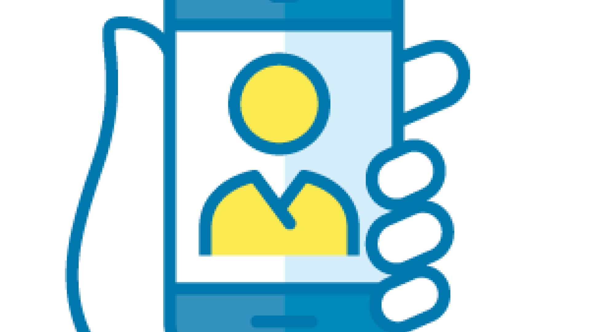 Graphic hand holding phone with health-care worker on the line.