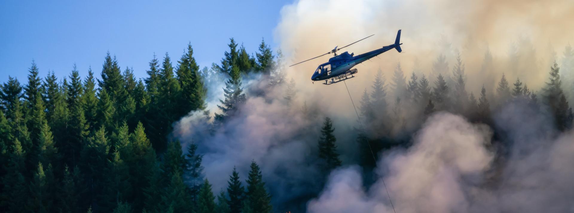 Forest fire, helicopter responding. 