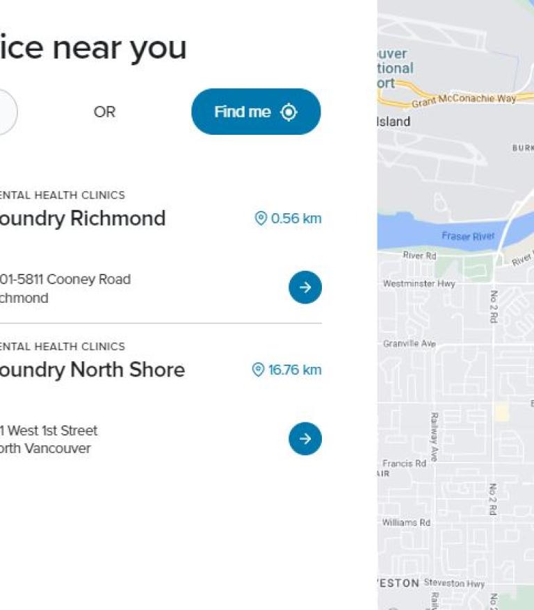 Screenshot of find this service near you feature