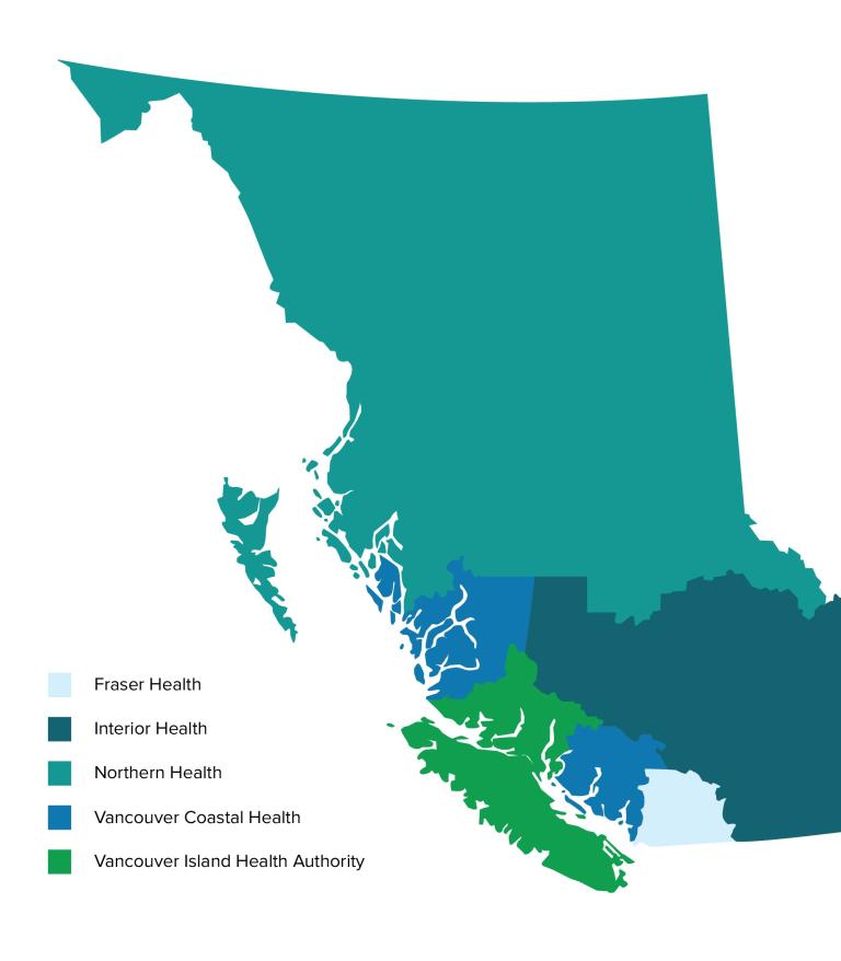 Map showing health authority regions in BC
