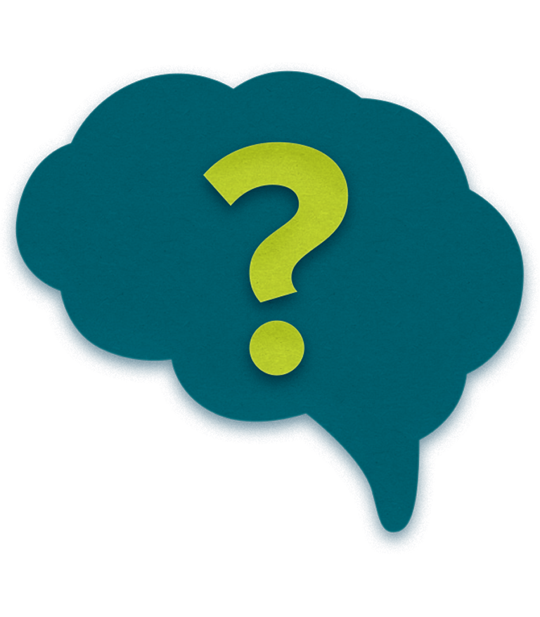 Icon of a brain with a question mark. 