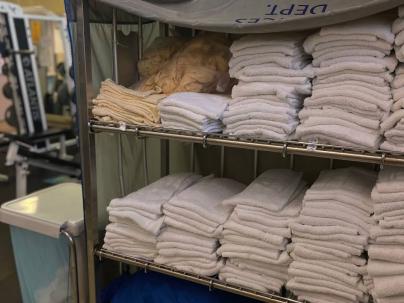 Stacks of towels in the VGH Fitness/Wellness Centre